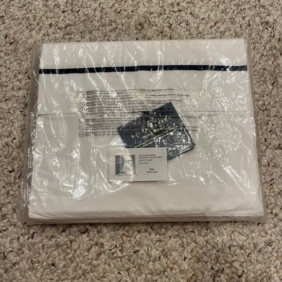 NEW Ralph Lauren Organic Cotton Palmer Percale Twin Flat Sheet Polo Navy